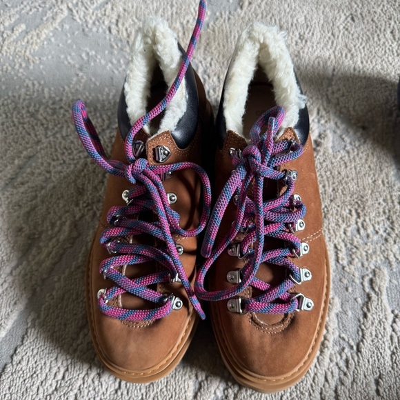 SCHUTZ Lucille tan camel Suede & shearling Bootie work boots chunky heel 6.5 NEW - Picture 10 of 12